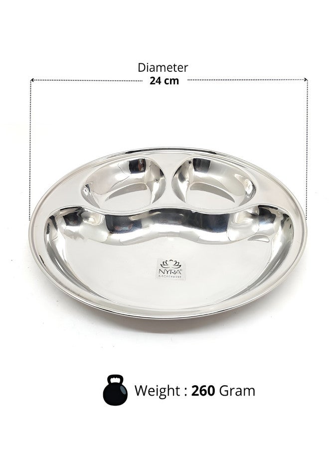 Nyra Kitchenware Stainless Steel 3 in 1 Dishwasher Safe Partition Bhojan Plate - Image 2